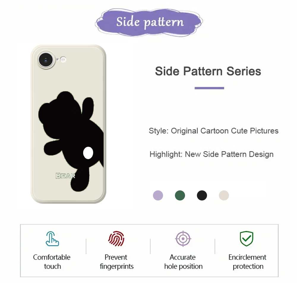 For iPhone 16e Case Black Bear Back Pattern Printing Straight Edge TPU Phone Back Cover