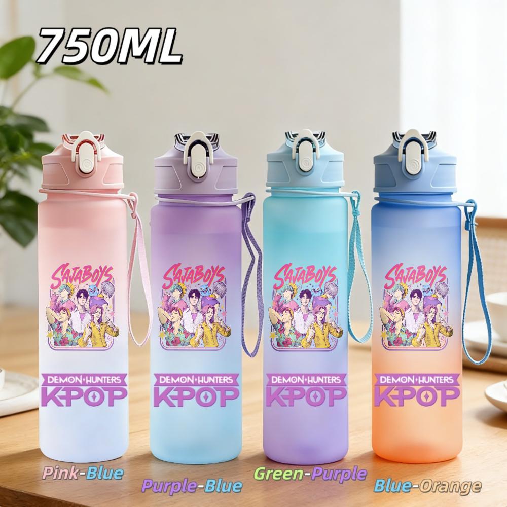 750ML Anime KPop Demon Hunters Sports Water Bottle Leak Proof Colorful Straw Cup Portable Water Bottle designed for Outdoor Sport Fitness