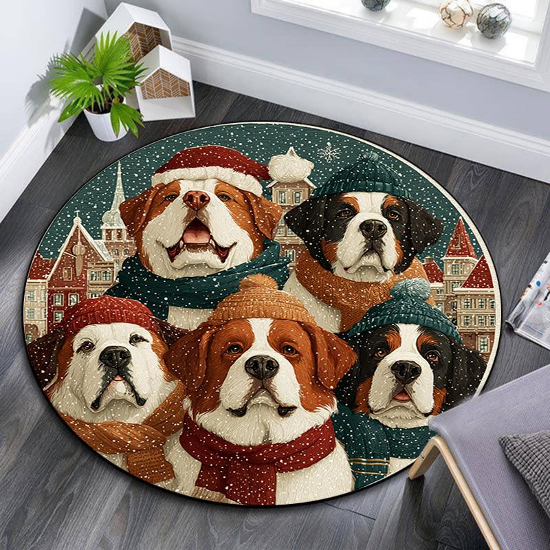 

Saint Bernard Dogs Round Area Rug,Carpet Rug for Living Room Bedroom Sofa Playroom Decor,Non-slip Floor Mat 80cmx80cm