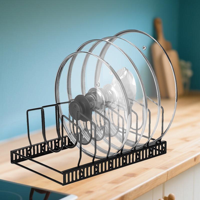 6-Tier Adjustable Compartment Pots and Pans Organizer Under Cabinet Kitchen Pot Lid Holder Rack Organizer