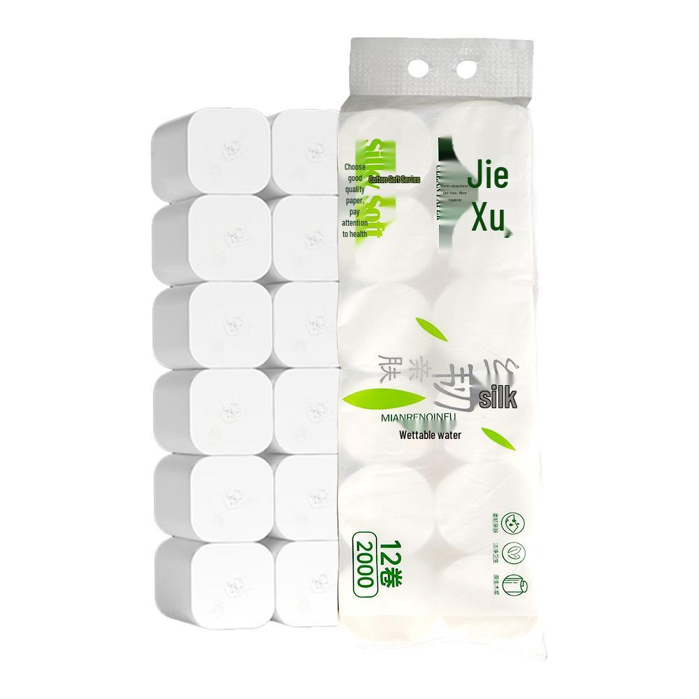 JieXu 5-Ply Thickened Coreless Toilet Paper Roll - 12 Pack, Water-Absorbent and Household-Sized