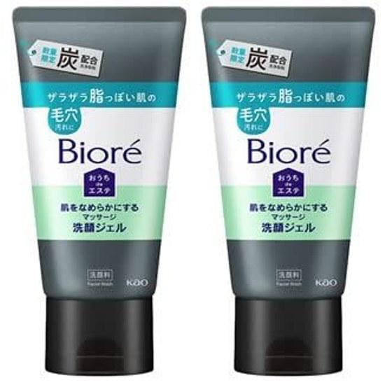 Set Biore Ouchi de Esthe Charcoal 150g x 2 Bottles Smooths Skin Massage Cleansing Gel