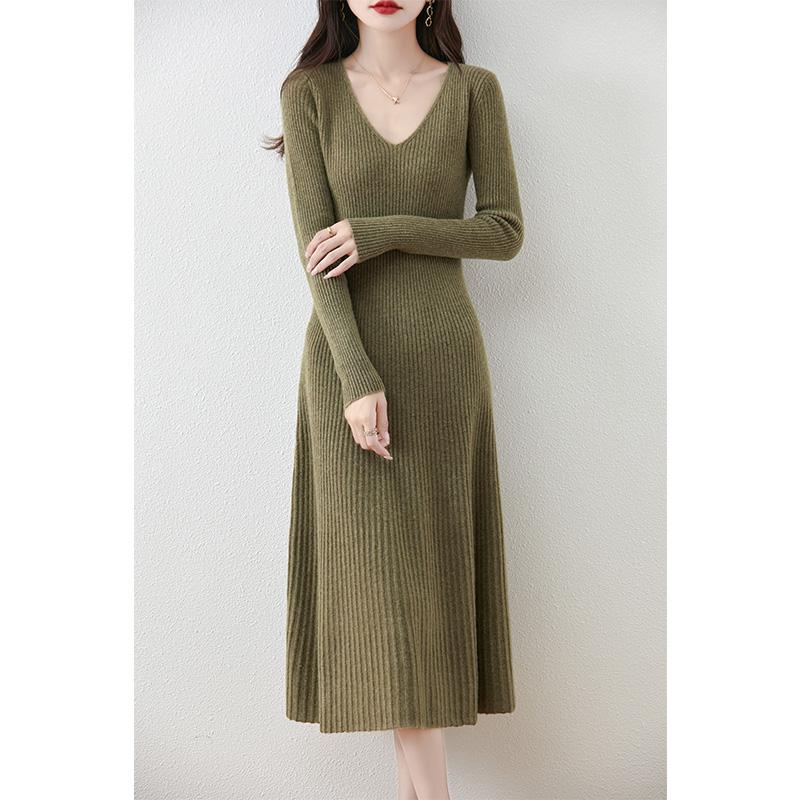 Vestido de cachemira para mujer Qinghe cachemira 30% cachemira 70% lana otoño e invierno falda de cachemira suave y cálida