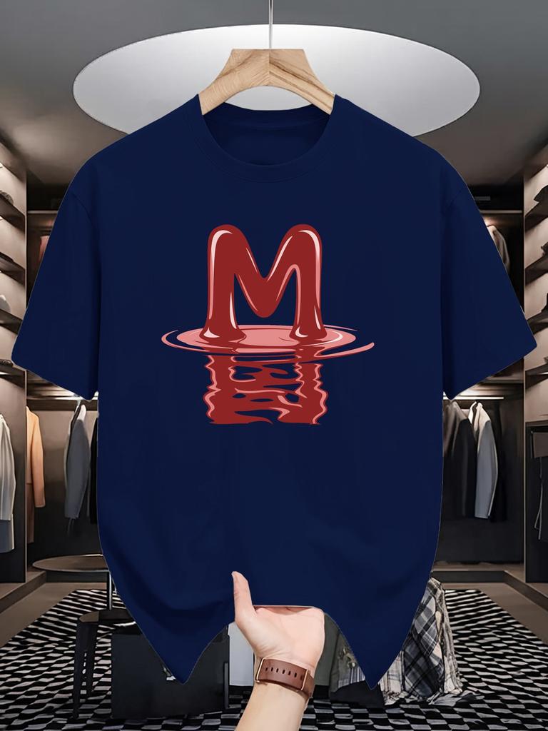 Unisex Summer Casual Short Sleeve T Shirt 3D M Letter Water Reflection Graphic Oversized Loose Street Daily Fashion Tops