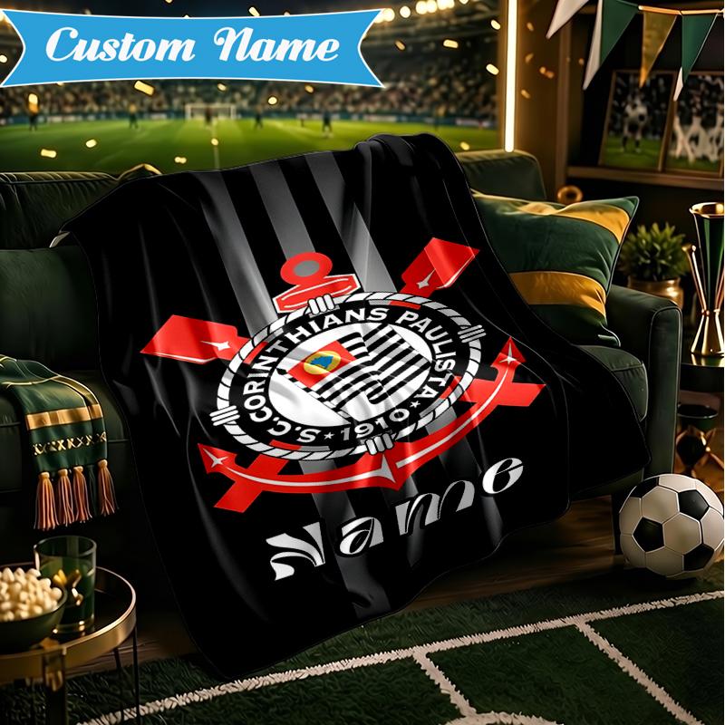 Custom Name Corinthians Team Crest Blanket Lightweight Ideal Bedding Blanket Perfect for Travel, Camping, Living Rooms, Sofas, Christmas gift