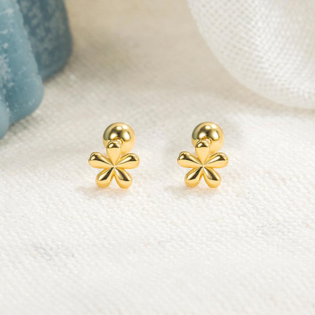 Simple Stainless Steel Golden Flower Small Stud Earring for Women Girl Teen Tiny Screw Back Piercing Accessories