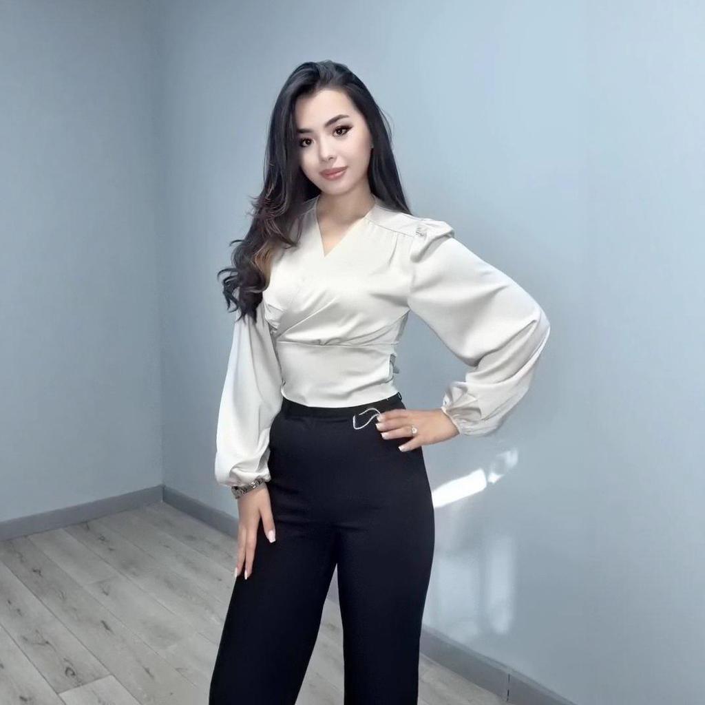 2025 Autumn European & American Style Women's Irregular V-Neck Tie-Up Top