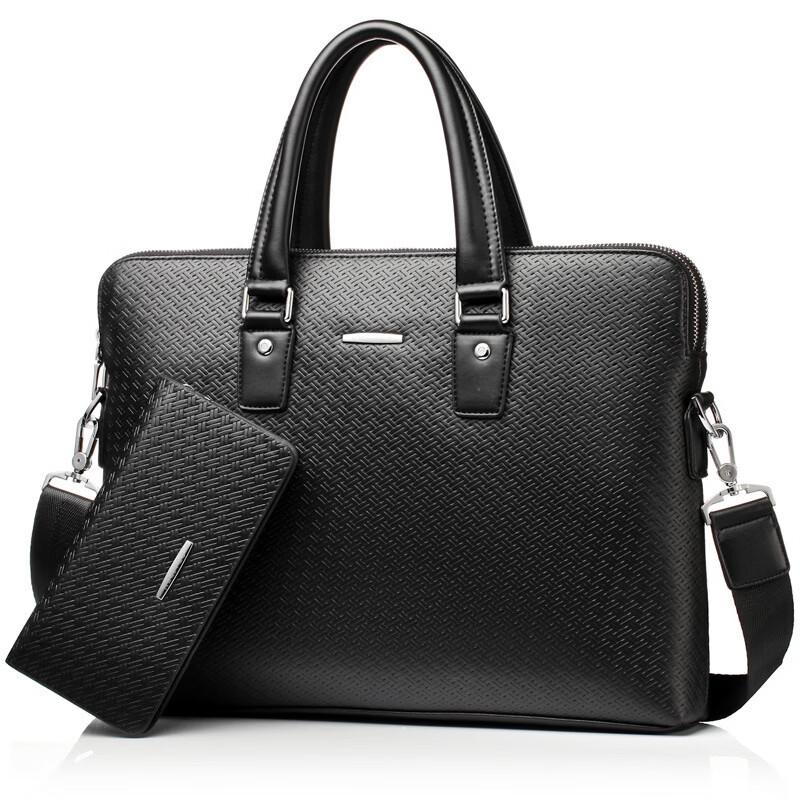 MDNG Men's Woven Plaid Briefcase Crossbody Laptop Bag