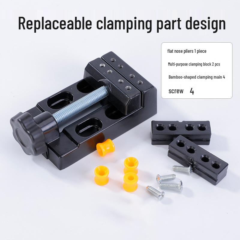 Aluminum Alloy Multifunctional Mini Bench Vise with Eight-Hole Flat-Mouth Pliers for Creative Projects and Walnut Accessories.