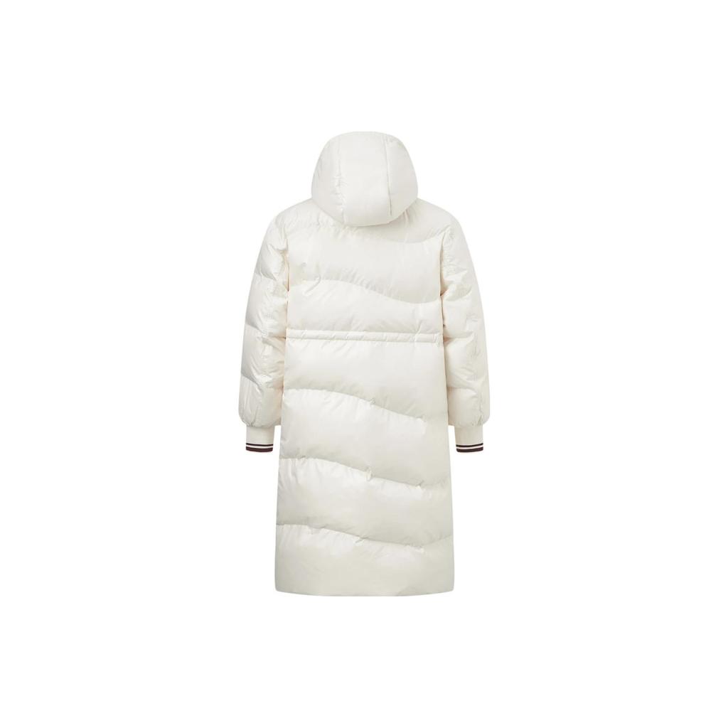 Li Ning Sports Lifestyle Series Solid Color Loose Long Down Jacket Women Outerwear Off-White AYMT370-1