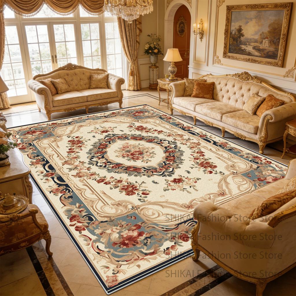European Style Flower Beige Living Room Carpet Home Decoration Luxury Non-slip Fluffy Rug Large Size Easy Clean Soft Floor Mats