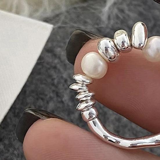 Women Ring Imitation Pearl Decor Irregular Shape Beads Handmade Ring Adjustable Opening Design Finger Ring