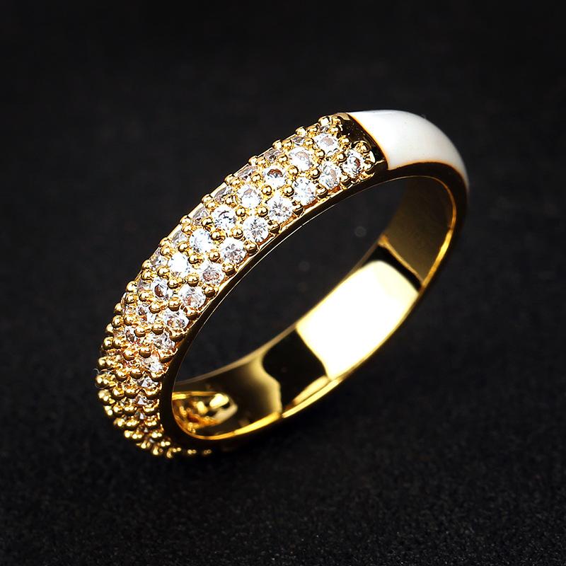 European and American Style Simple Gold Plated Oil Dripping Ring Zircon Enamel Geometric Ring