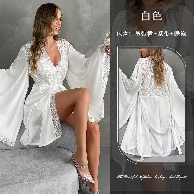 New nightgown robe women s premium satin sexy hotel bathrobe loose pajamas loungewear set S