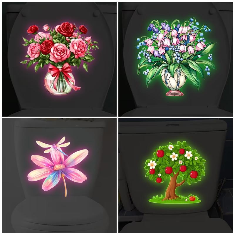 Glow-In-The-Dark Flower Toilet Sticker Luminous Toilet Decal Removable Self-Adhesive Home Decor Stickers For Bedroom Living Room