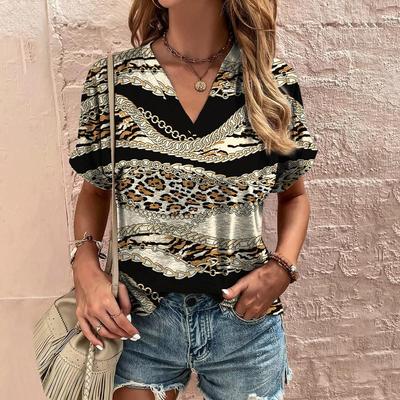 Leopard 3d Printed T-Shirts Fashion Hot Women T Shirt Vintage Oversized V-Neck Streetwear Tees Harajuku Clothing Girls Sexy Tops