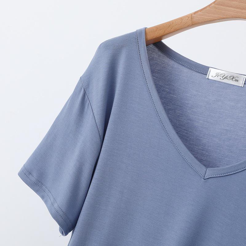 Damen Übergröße V-Ausschnitt Kurzarm Modal T-Shirt für Frühling/Sommer