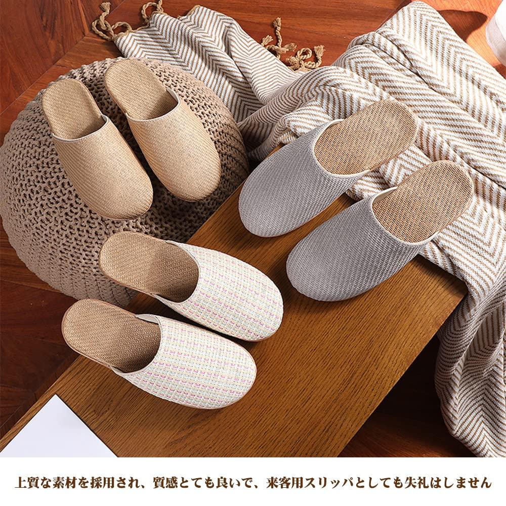 VNFIX Slippers 4 Pairs for Men and Room Quiet and Perfect for Guests or As a Gift Set, Women, Summer/Spring Shoes, Lightweight, Linen, Cute, Non-Slip,