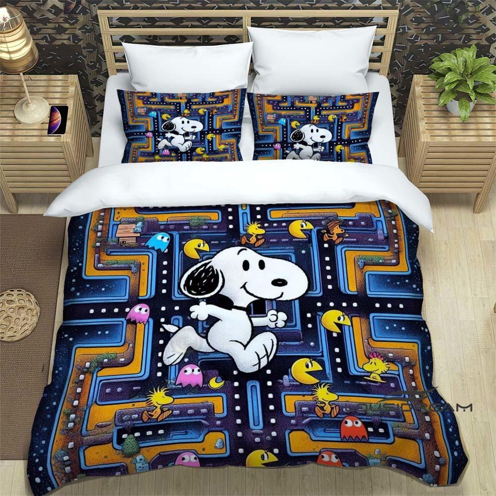 (Snoopy) Sunflower-Themed Printed Bedding Set: Featuring a duvet cover and pillowcases, this soft and comfortable set is availab