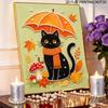 DIY Frameless Pearl Painting Kit Black Cat Autumn Umbrella Mushroom Leaves Pattern 3D Shiny Bead Art Canvas Relaxing Creative Craft Gift