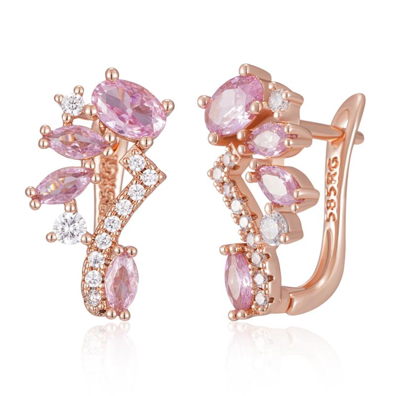 

Блестящие розовые натуральные цирконы английские серьги для женщин модные цвета розового золота кристалл подарок повседневные изящные украшения