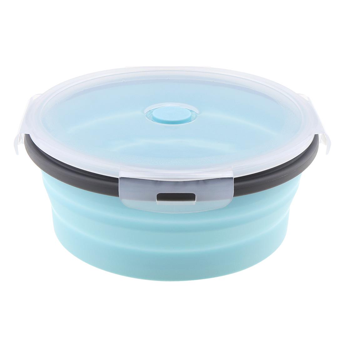 

Портативный круглый силиконовый масштабируемый складной ланчбокс 1200 мл Bento Box синий