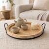 Serving Tray with Woven Inset Elegant Round Handles