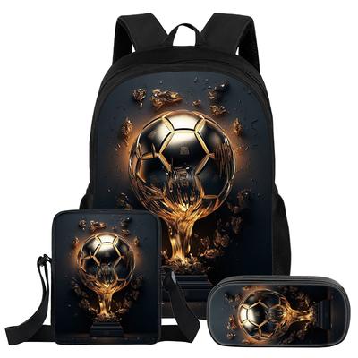 Sports Football Match 3Pcs Set Backpack Student School Shoulder Bag Pencil Bags Football Star Bookbag Super Rucksack Best Gift