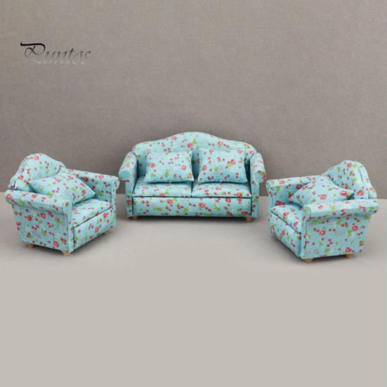 Mini Canapé 1/12 Pour Maison De Poupée – Avec Coussin, Bois Et Tissu, 8,2 X 6,4 X 7,2 Cm, Décoration Intérieure Miniature