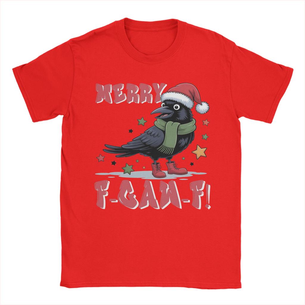 F-Caw-F Merry Christmas Crow T Shirts Men's Pure Cotton Funny T-Shirts Crew Neck Tees Short Sleeve Tops Original