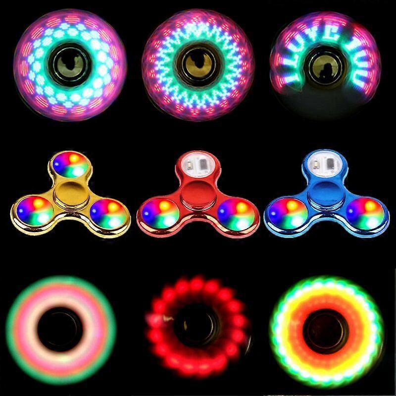 Creative Led Light Luminous Fidget Spinner Changes Golw In The Dark Stress Relief Toys For Kids ,6PCS