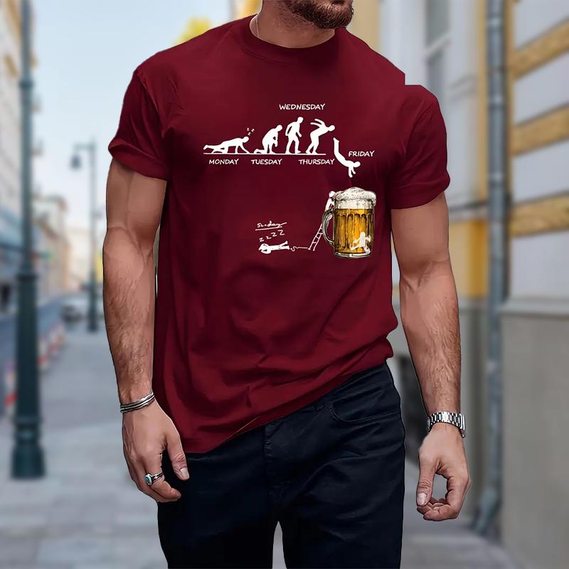 New Summer Men's Fashion T-shirt Personality Beer Printed Men's T-shirt Top