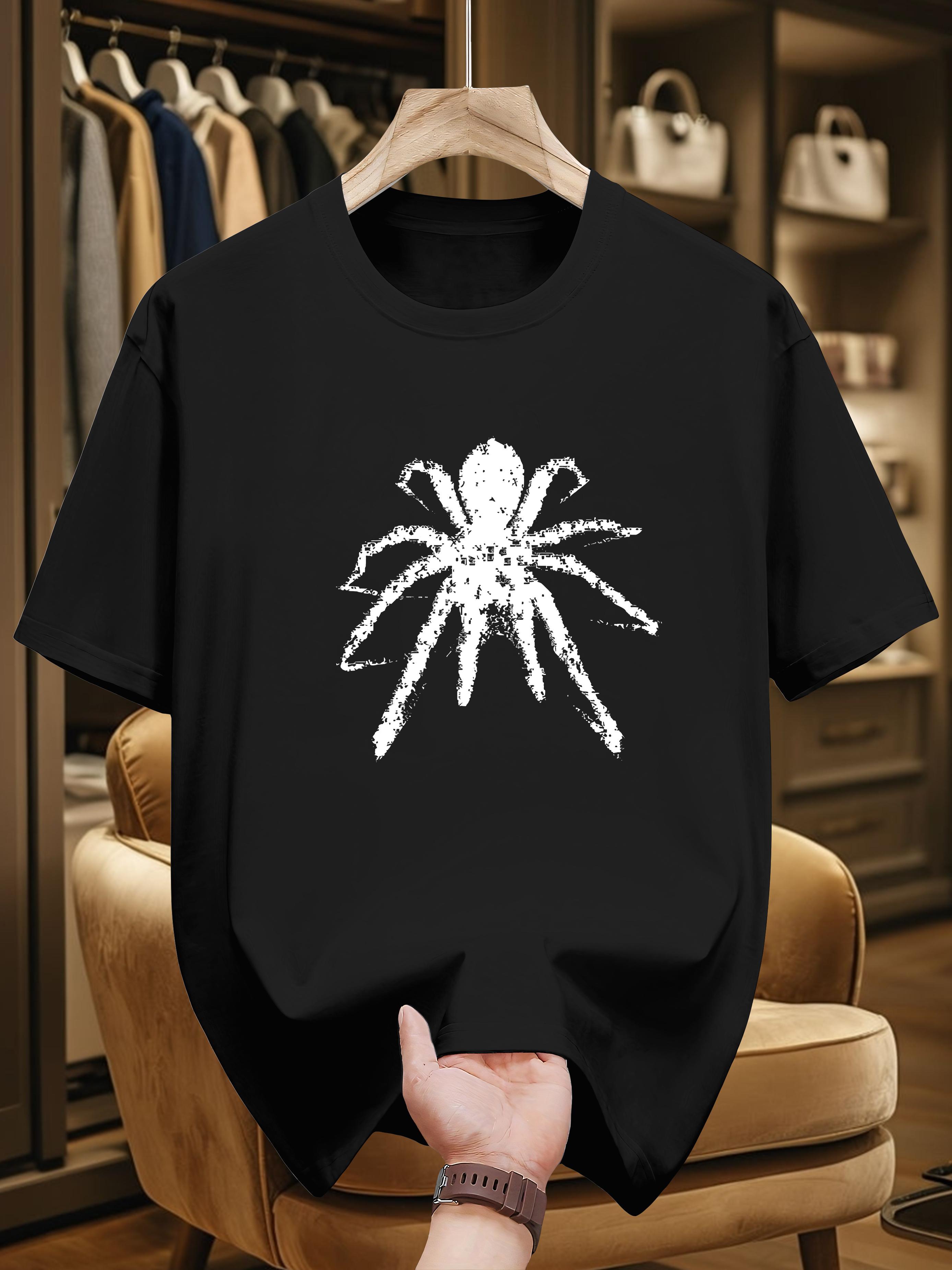 T-shirt with Spider Graphic Print - Black Casual Summer Tee M