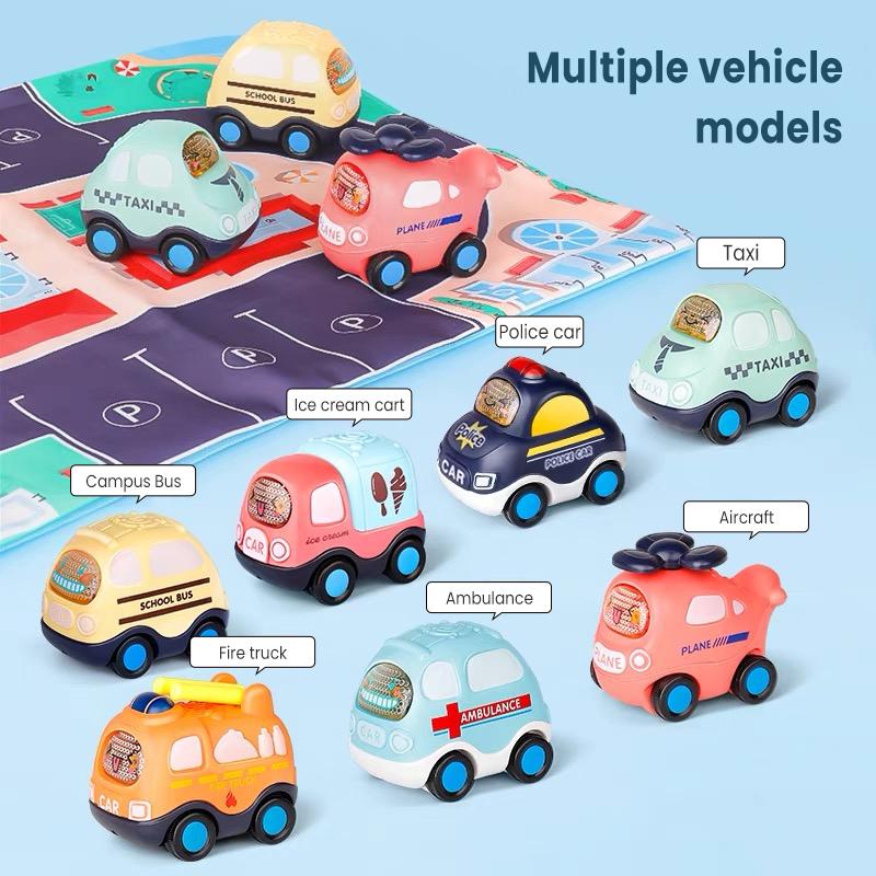 Children's Inertia Toy Car Montessori Boys' Mini Fire Engineering Vehicle Crash Resistance Pull Car Set 0-3rd Birthday Gift