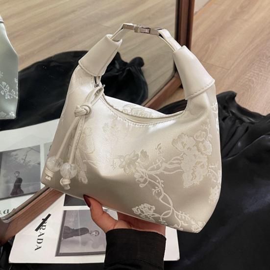 Embroidered Floral Handbag, Stylish Shoulder Bag, Chinese Style Crossbody Bag, Zipper Women Purse for Dates Parties