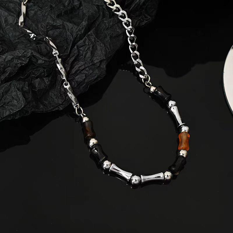 Agate Bamboo Boys Necklace Niche Design Hip Hop Men's Neck Chain Retro Style Women's Premium Sense Clavicle Chain Men