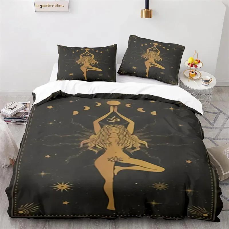 Boho Sun and Moon Duvet Cover Mysterious Astrology Bedding Set Microfiber Witch Wiccan Fortune-Telling Tarot Cards Quilt Cover