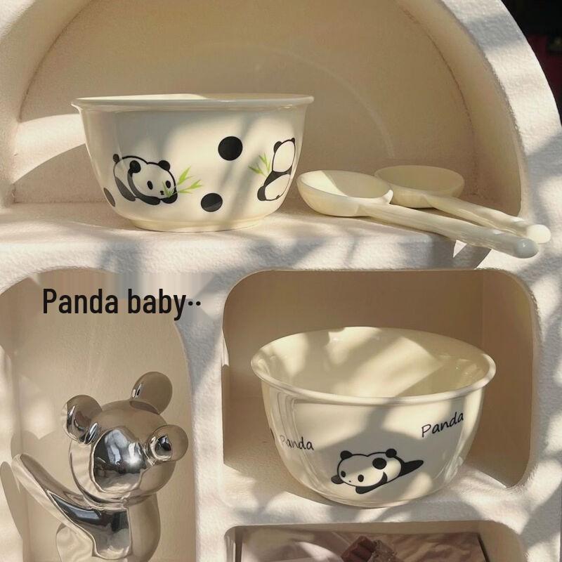 ZISIZ Cute Kung Fu Panda Ceramic Rice Bowl & Spoon Set