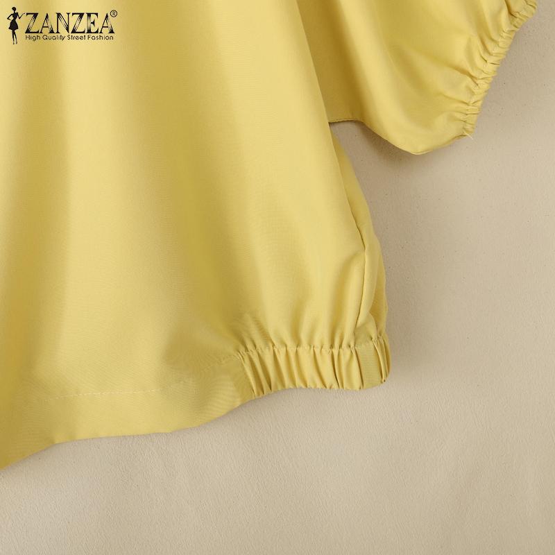 ZANZEA Damen Sommer V-Ausschnitt Unifarben 3/4 Ärmel Lässige Bluse