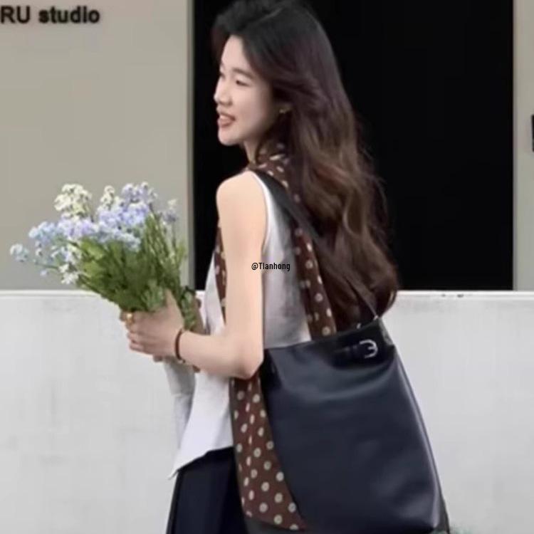 Retro French Polka Dot Silk Scarf - Brown Neckerchief for Women