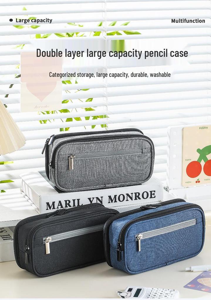 Large Capacity Three-Layer Multifunctional Pencil Case for Junior High Students - Best-Selling Simple Stationery Box for Boys and Girls