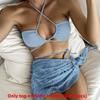 Swimwear Bikini Set For Women With Drawstring Short Skirt And Mesh Threepiece Suit For Water Sports