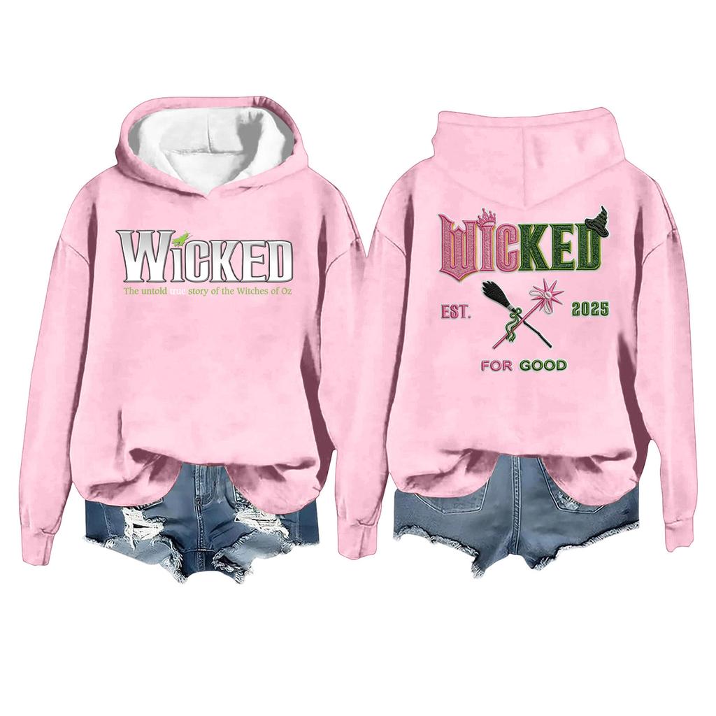 Women's Casual Long Sleeve Pullover Witch Print Hooded Sweatshirt