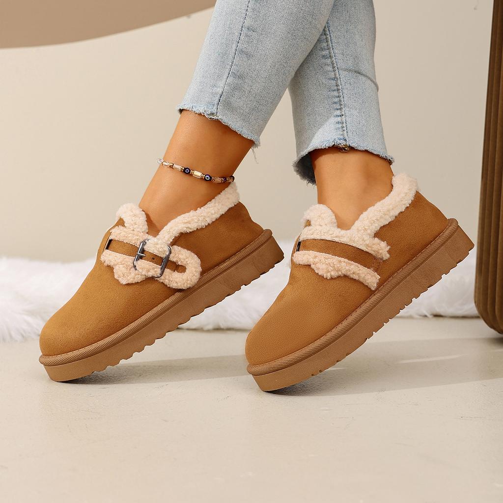 Fashion Retro Lined Snow Boots New Women's Slip-On Slippers Roman Style Rubber Sole Long Plush Inner Thick Heel Shoes Loafers with Fur