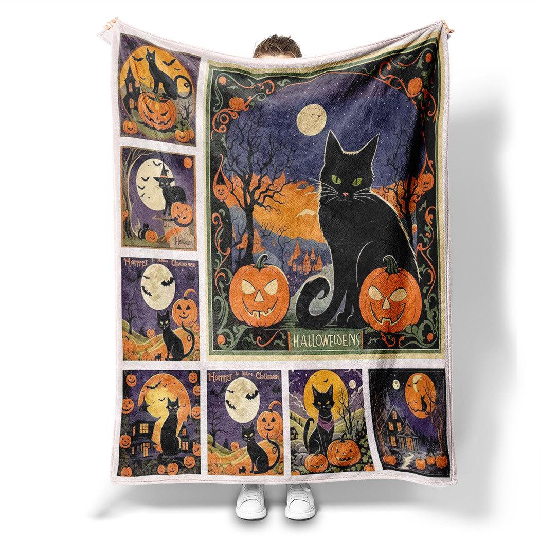 

Halloween checkered cat Printed Blanket for Sofa Travel Camping Living Room Office Conditioning Blanket for All Seasons Gifts 75x90cm