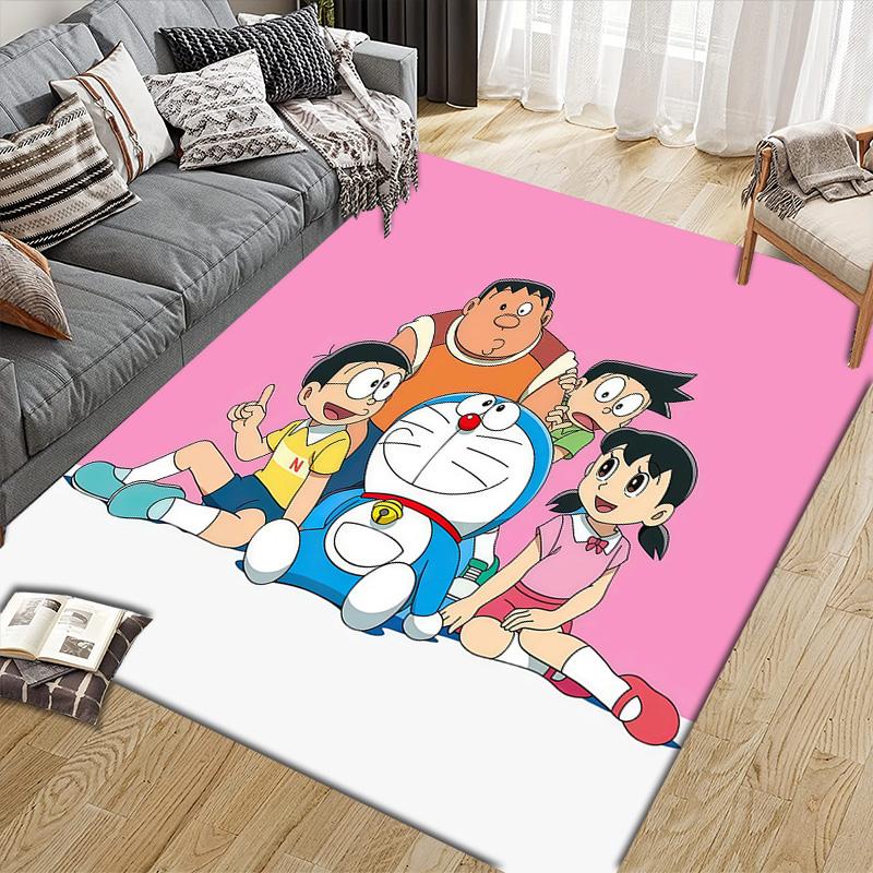Doraemon2 Flannel Pattern Square Carpet,Area Rug,Carpet Rug for Living Room Bedroom Sofa Playroom Decor,Non-slip Floor Mat