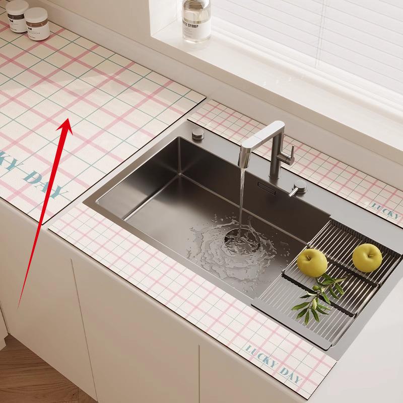 3PC Kitchen Faucet Diatomaceous Earth Water Stopper Drain Mat Bathroom Countertop Absorbent Mat Long Narrow Edge Coaster