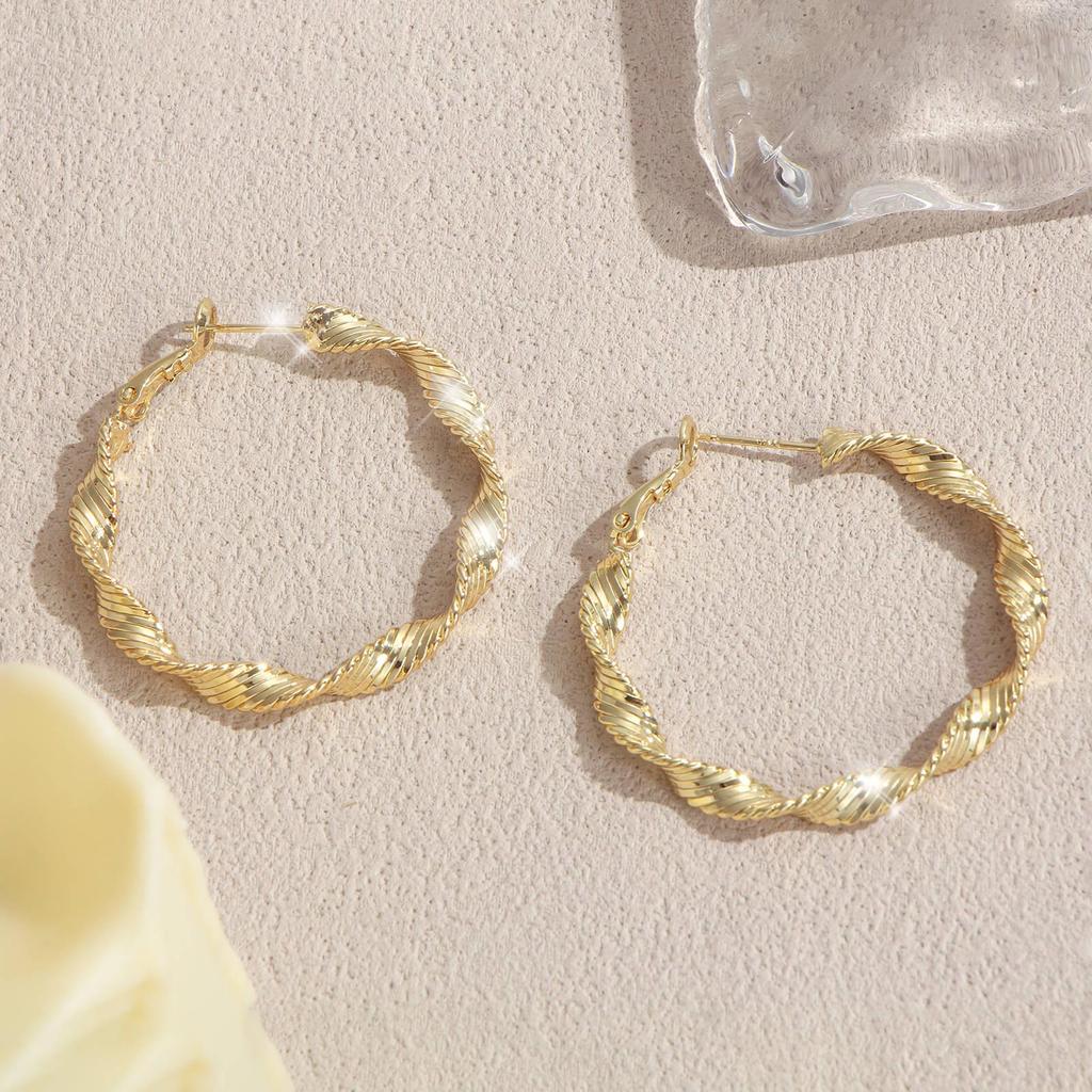 Copper Twisted Rhombus Faceted Gold Hoop Earrings for Women