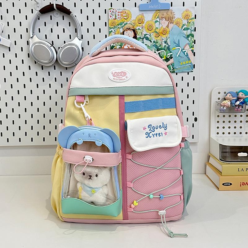 New Fresh and Sweet Contrasting Color Splicing Bar Early High School Students Lightweight Large-capacity Backpack