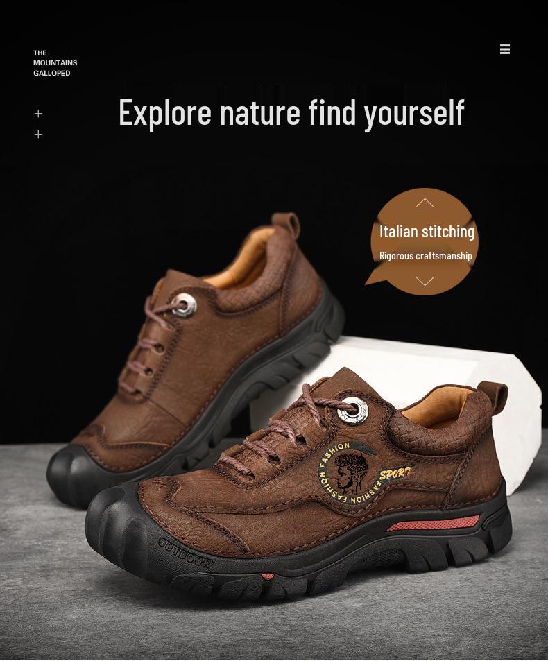 Men's Versatile Casual Leather Shoes - Thick Sole, Wear-Resistant, Genuine Leather, Spring 2023 Hiking & Labor Protection Shoes.